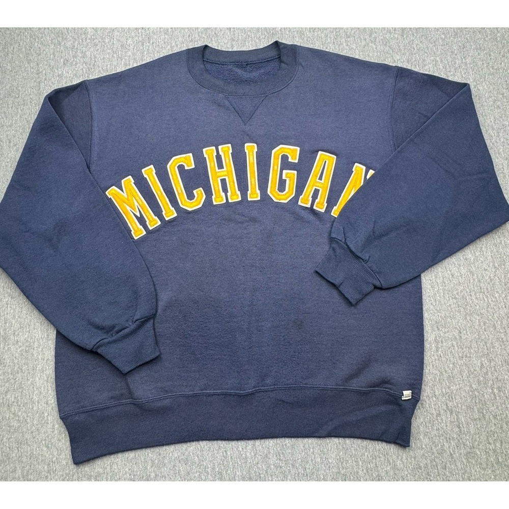 Russell Athletic University Of Michigan Sweatshirt  Sz L Thrashed Distressed Vtg